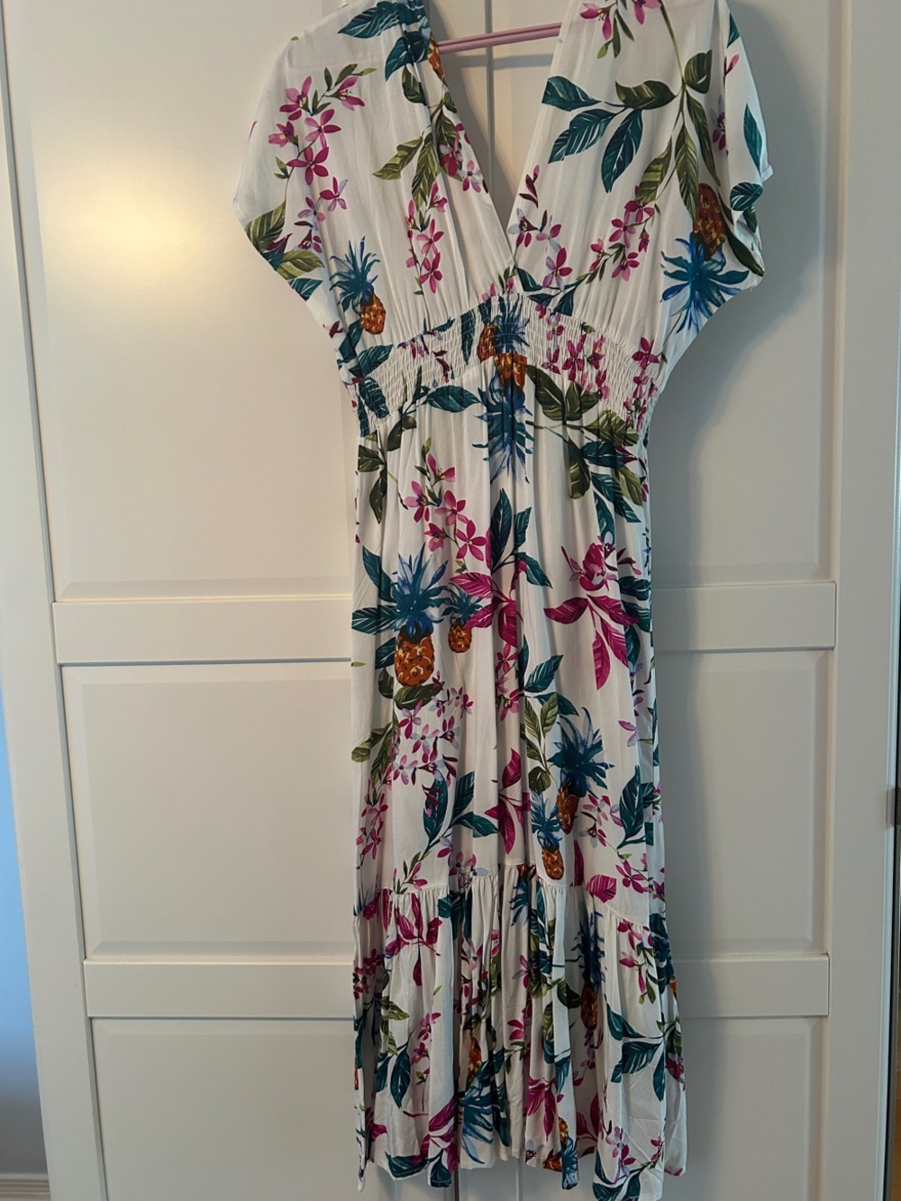 blue island White Tropical Floral & Pineapple Maxi Dress